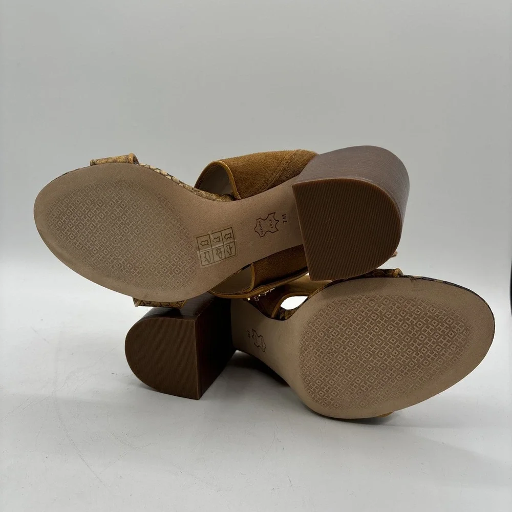Tory‎ Burch Kira Heeled Sandals Women's 7 Brown Snake Print Suede Leather